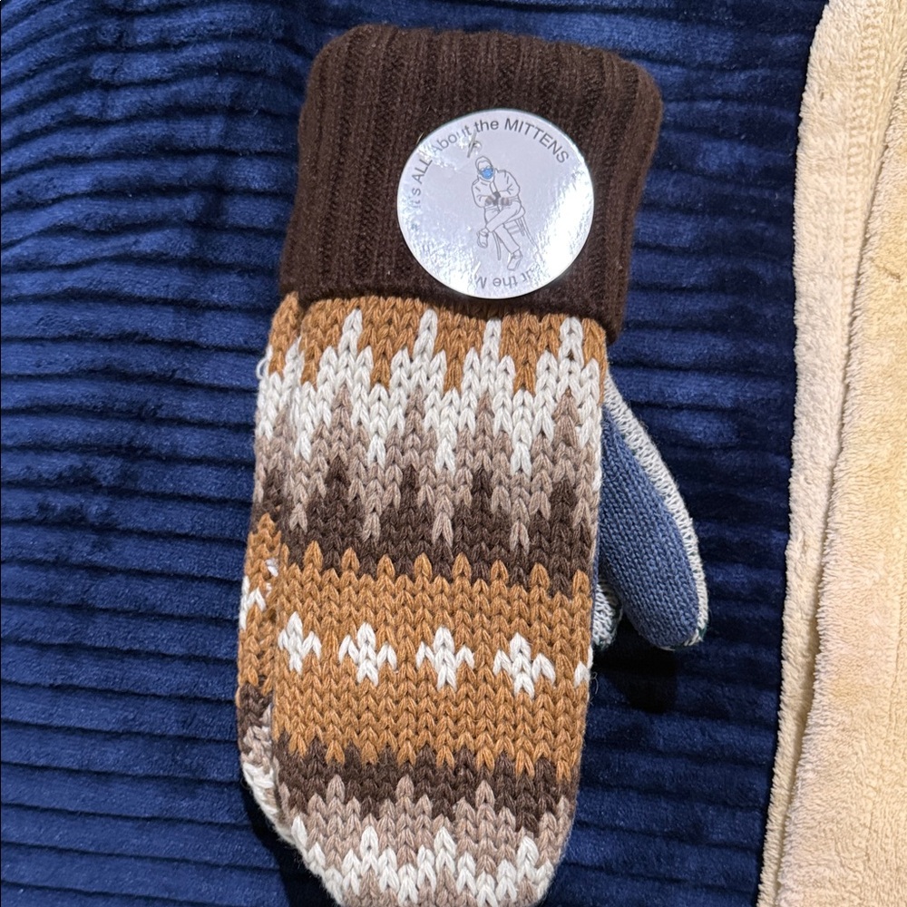 Brown and Tan Knit Mittens